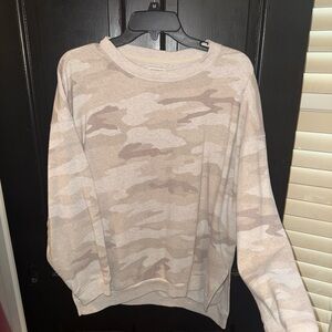 American Eagle Outfitters Beige Camo Crewneck Sweater- Oversized fit